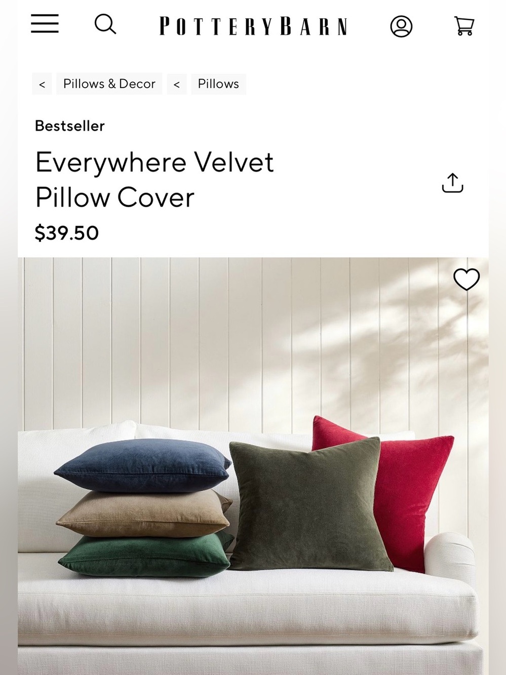 Pottery Barn Red Velvet Pillow Cover Set 20”